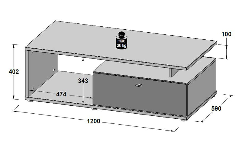 Couchtisch COMO 120 x 59 cm Optik Grau / Planked Eiche von Forte