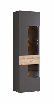 Wohnzimmerschrank COMO Grau mit Planked Eiche von Forte mit LED