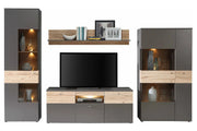 Wohnzimmerschrank COMO Grau mit Planked Eiche von Forte mit LED