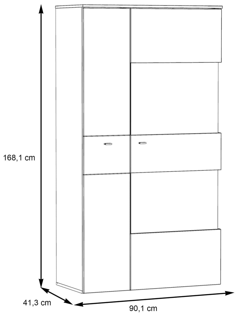 Highboard Vitrine COMO Verglasung rechts Optik Grau / Planked Eiche