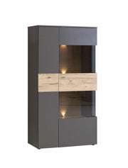Wohnwand COMO rechts Optik Grau / Planked Eiche mit LED Beleuchtung