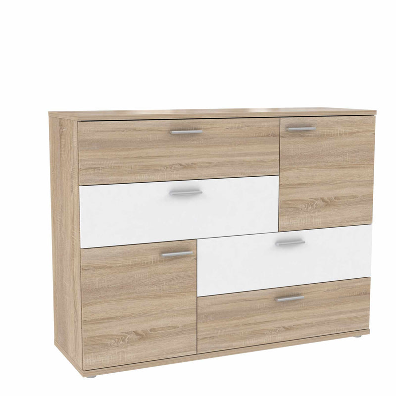 Kommode SKIVE 2-trg. 4 Schubladen Optik Sonoma Eiche / Weiß von Forte