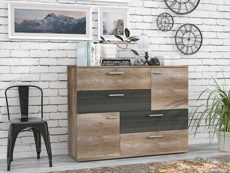 Kommode SKIVE 2-trg. 4 Schubladen Optik Eiche Antik / Touchwood