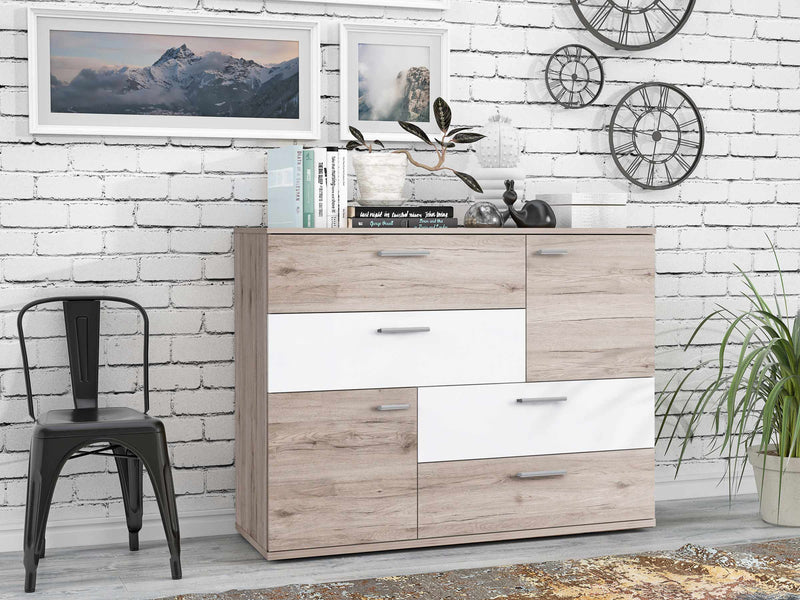 Kommode Sideboard SKIVE Optik Sandeiche / Weiß von Forte