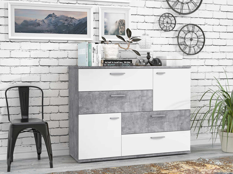 Kommode Sideboard SKIVE Optik Betonoptik lichtgrau / Weiß von Forte