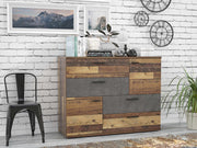 Kommode Sideboard SKIVE Optik Old Wood Vintage / Betonoptik dunkelgrau