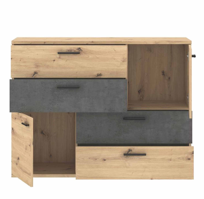 Kommode Sideboard SKIVE Optik Artisan Eiche / Betonoptik dunkelgrau