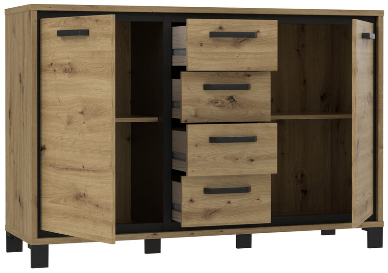 Kommode Sideboard TRONDHEIM K233 Artisan Eiche / Schwarzeiche Optik
