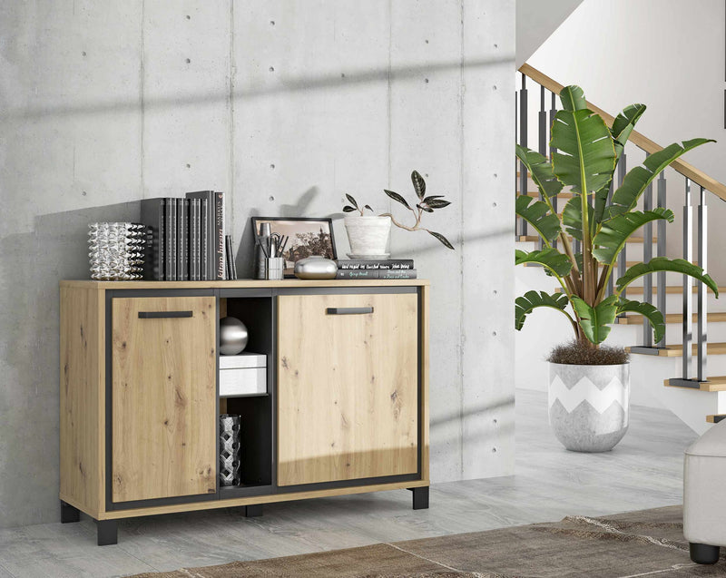 Kommode TRONDHEIM 2 Türen Artisan Eiche / Schwarzeiche Optik von Forte