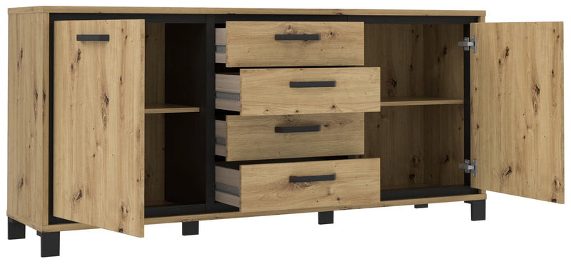 Sideboard TRONDHEIM 2-trg. 4 Schubladen Artisan / Schwarzeiche Optik