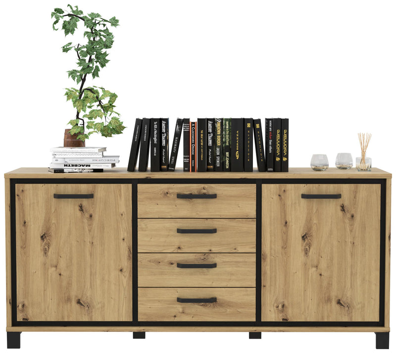 Sideboard TRONDHEIM 2-trg. 4 Schubladen Artisan / Schwarzeiche Optik
