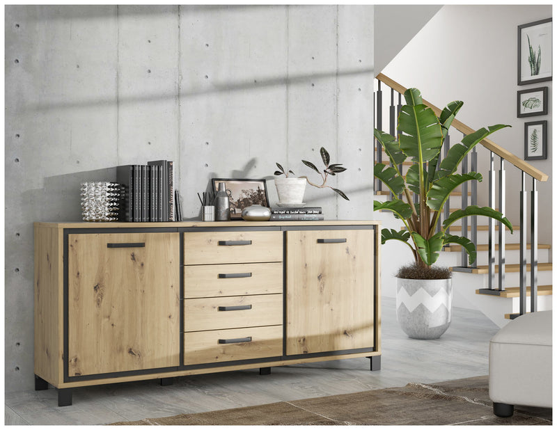 Sideboard TRONDHEIM 2-trg. 4 Schubladen Artisan / Schwarzeiche Optik
