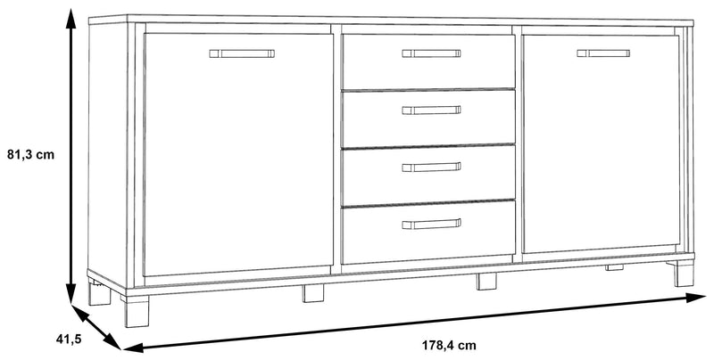 Sideboard TRONDHEIM 2-trg. 4 Schubladen Artisan / Schwarzeiche Optik