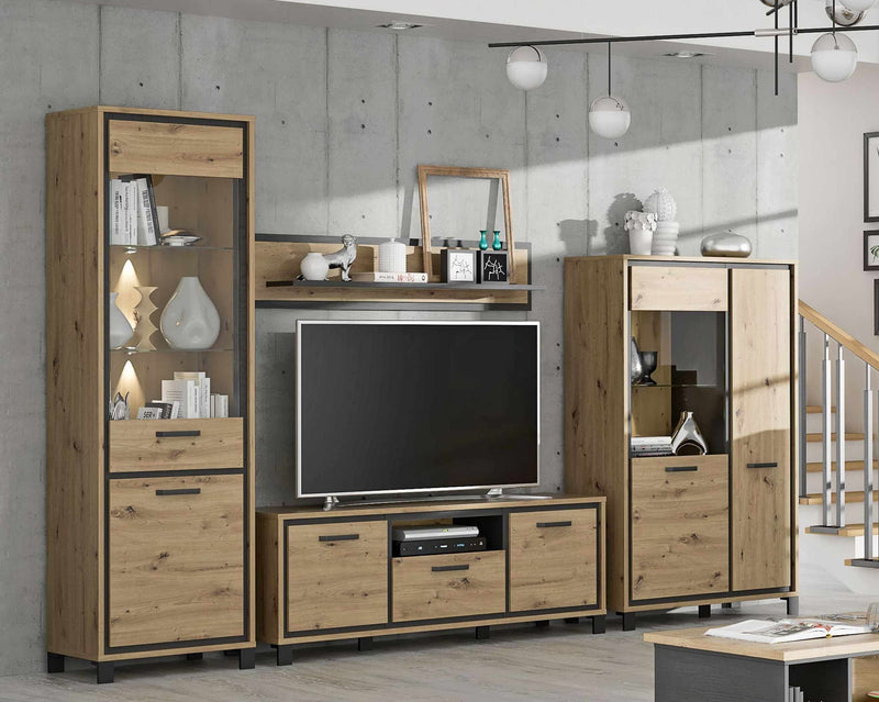 Highboard Vitrine TRONDHEIM Artisan Eiche / Schwarzeiche Optik Forte