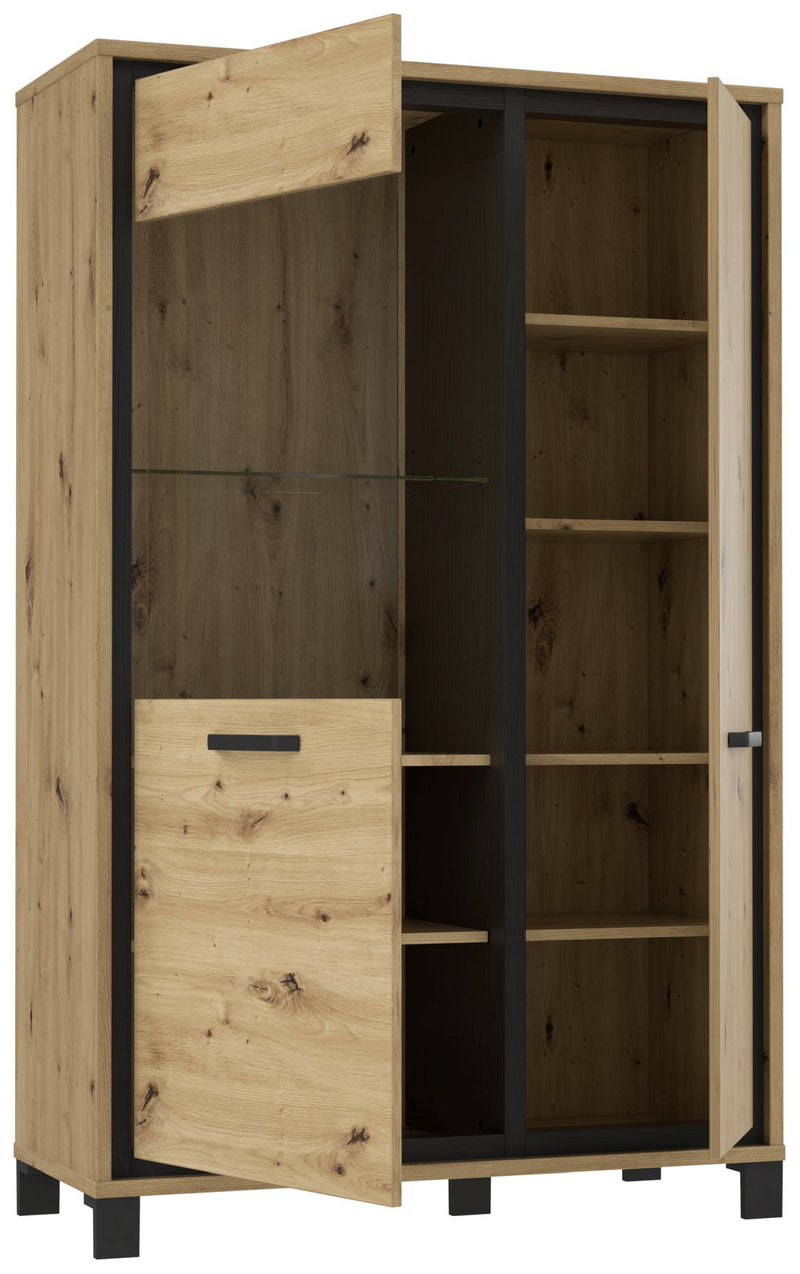 Highboard Vitrine TRONDHEIM Artisan Eiche / Schwarzeiche Optik Forte