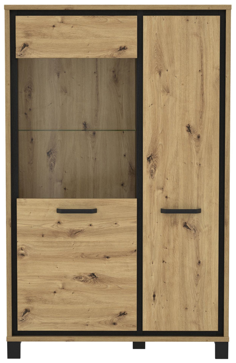 Highboard Vitrine TRONDHEIM Artisan Eiche / Schwarzeiche Optik Forte