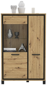 Highboard Vitrine TRONDHEIM Artisan Eiche / Schwarzeiche Optik Forte