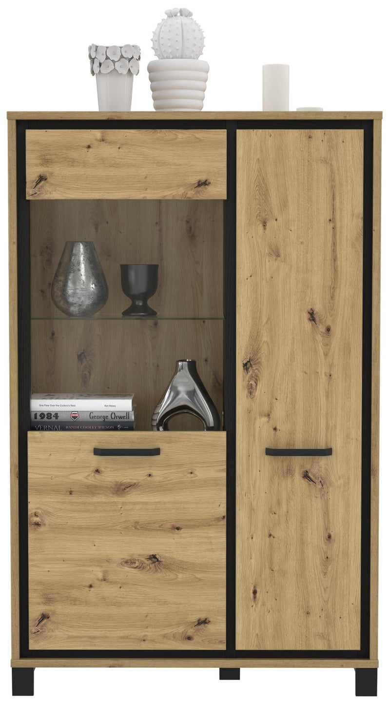 Highboard Vitrine TRONDHEIM Artisan Eiche / Schwarzeiche Optik Forte