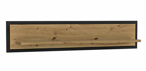 Wandboard TRONDHEIM Artisan Eiche / Schwarzeiche Optik in Gesamtansicht mit ausklappbarem Tablett aus hellem Holz.
