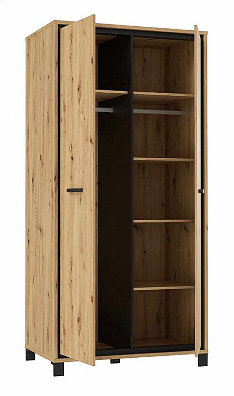 Kleiderschrank TRONDHEIM 2 Türen Artisan Eiche / Schwarzeiche Optik