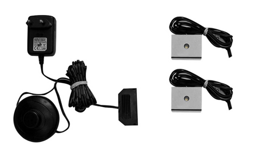 LED Beleuchtung Farbton weiß 2 Punkt mit Stromversorgung, Verbindungskabel und zwei quadratischen Leuchtmodulen.