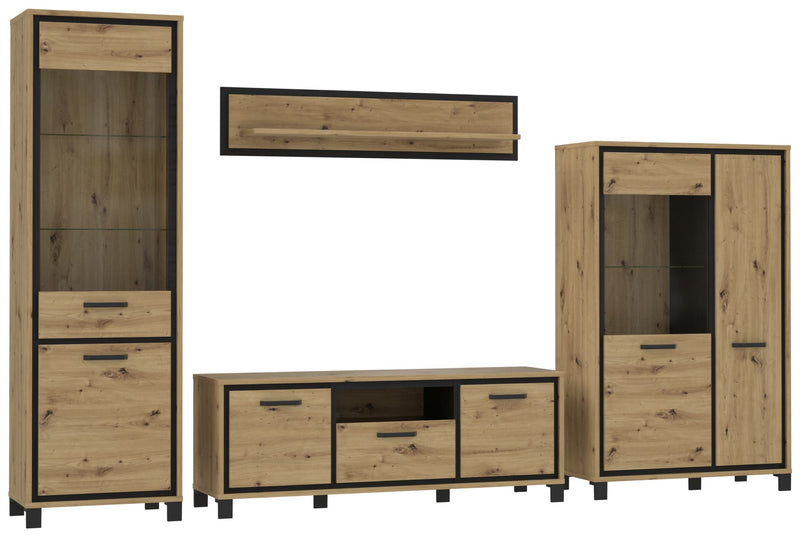 FORTE Wohnzimmerschrank TRONDHEIM 4-tlg. Artisan Schwarzeiche Optik
