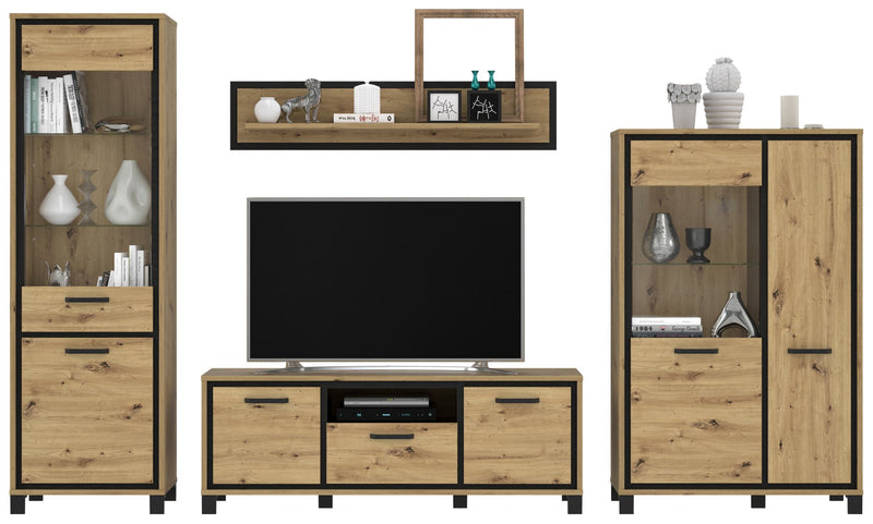 FORTE Wohnzimmerschrank TRONDHEIM 4-tlg. Artisan Schwarzeiche Optik