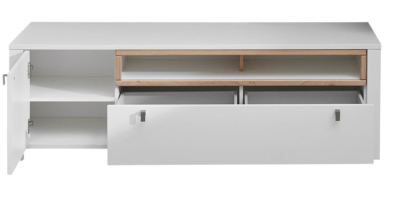 TV Lowboard SERPIO Weiß mit Absetzung Wildbuche