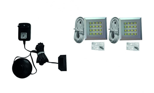 LED Beleuchtung Nischenbeleuchtung warmweiß 54x54 mm 2er-Set mit Netzteil und Anschlusskabeln.