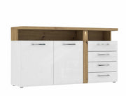 Sideboard TULUZA 2-trg. 4 Schubladen Optik Weiß / Artisan Eiche Forte