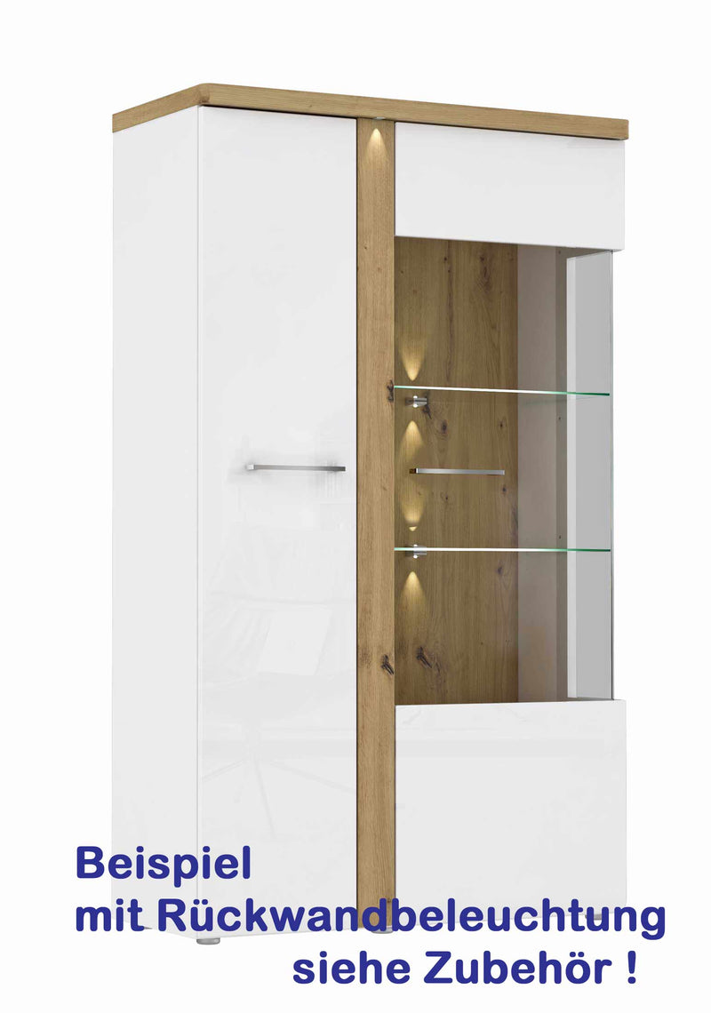 Highboard Vitrine TULUZA 2 Türen Optik Weiß / Artisan Eiche von Forte