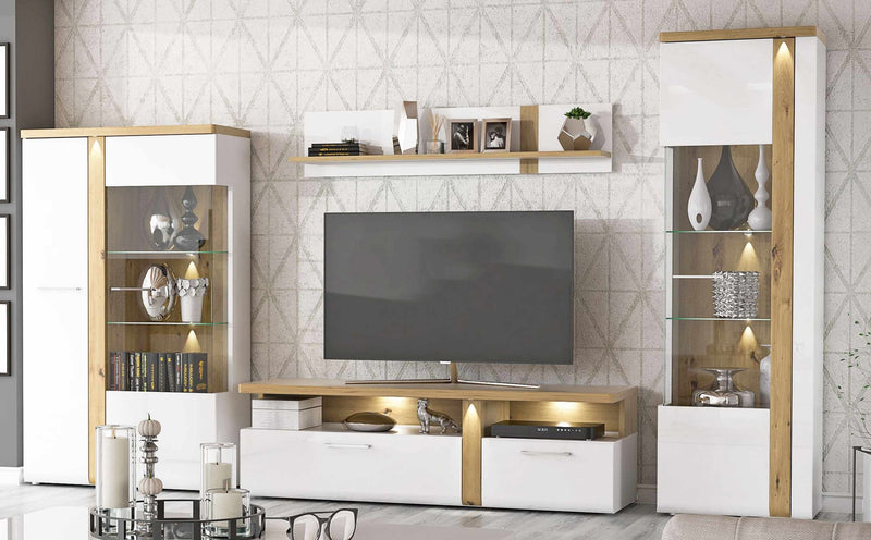 Highboard Vitrine TULUZA 2 Türen Optik Weiß / Artisan Eiche von Forte