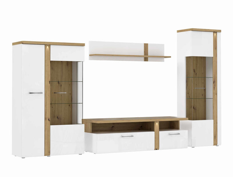 Wohnwand Wohnzimmerschrank TULUZA Optik Weiß / Artisan Eiche von Forte
