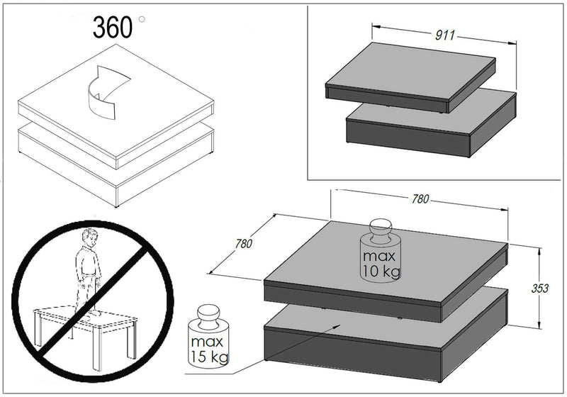 Couchtisch TURN 78 x 78 cm drehbare Platte Optik Weiß glossy von Forte