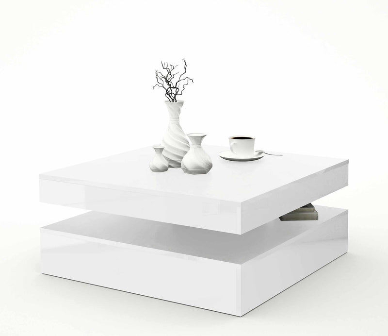 Couchtisch TURN 78 x 78 cm drehbare Platte Optik Weiß glossy von Forte — Trendmöbel24
