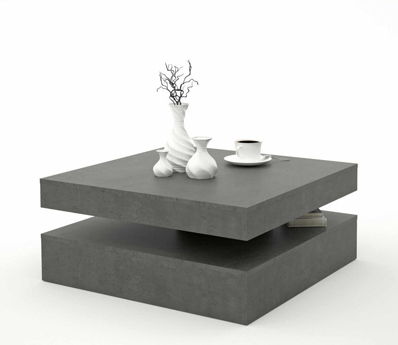 Couchtisch TURN Platte drehbar 78 x 78 cm Betonoptik dunkelgrau Forte