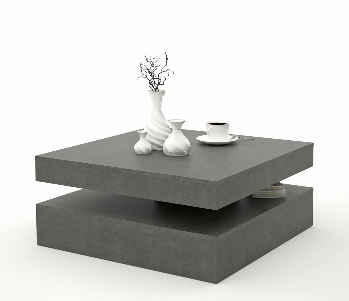 Couchtisch TURN Platte drehbar 78 x 78 cm Betonoptik dunkelgrau, Forte — Trendmöbel24