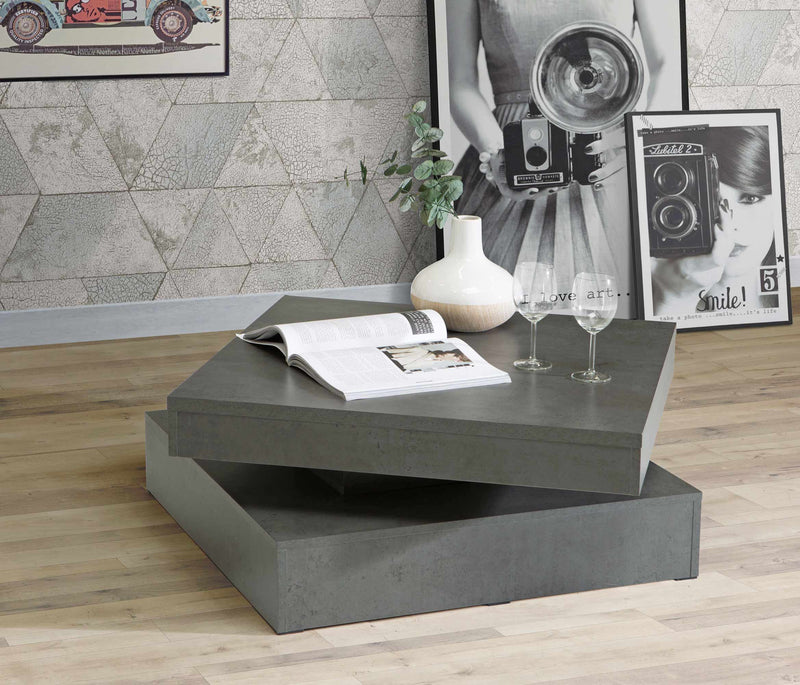Couchtisch TURN Platte drehbar 78 x 78 cm Betonoptik dunkelgrau Forte