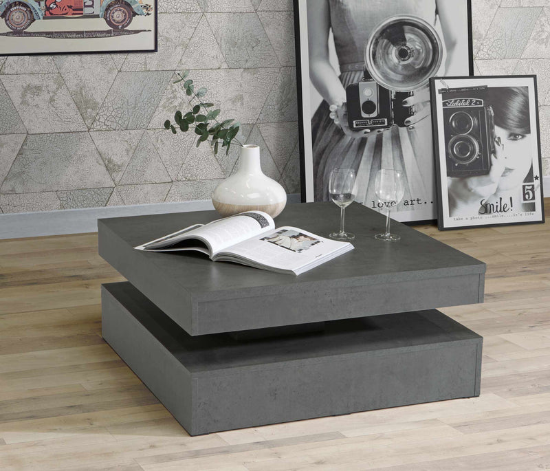 Couchtisch TURN Platte drehbar 78 x 78 cm Betonoptik dunkelgrau Forte