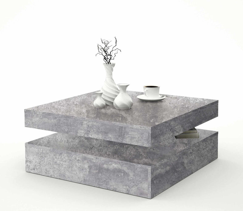 Couchtisch TURN mit drehbarer Platte Optik Beton lichtgrau von Forte