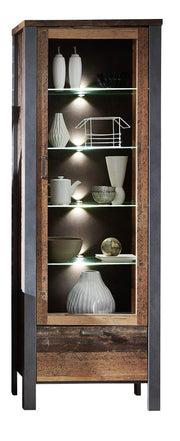 Vitrine CARDIFF 1-türig mit LED Beleuchtung - Vintage Style Mix dark