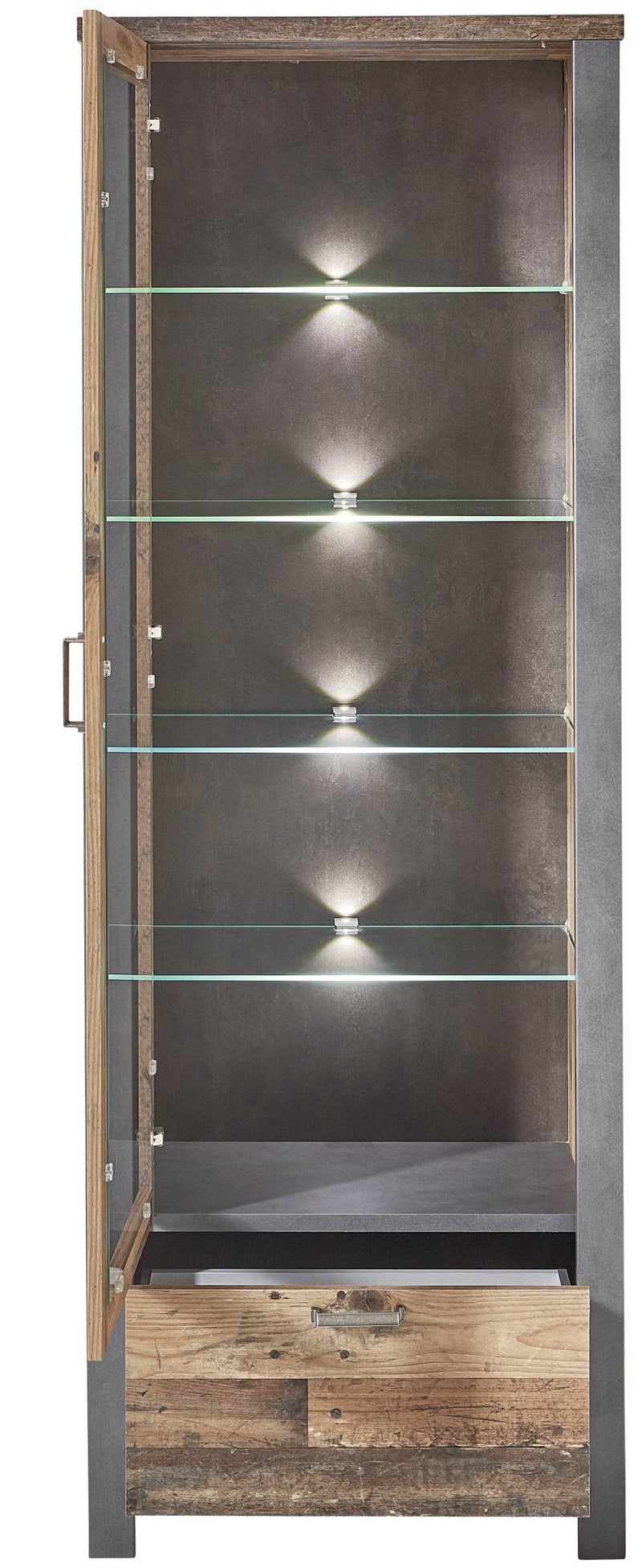 Vitrine CARDIFF 1-türig mit LED Beleuchtung - Vintage Style Mix dark