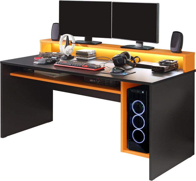 Gaming Tisch TEZAUR 2B Computertisch Black Orange mit Beleuchtung
