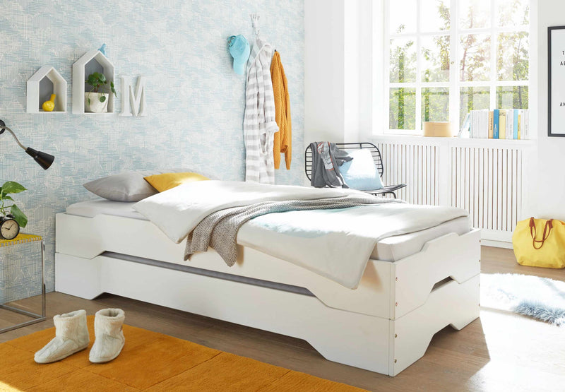 Massivholzbett DOUBLE Kiefer Weiß 90 x 200 cm 2 in 1 Stapelbett