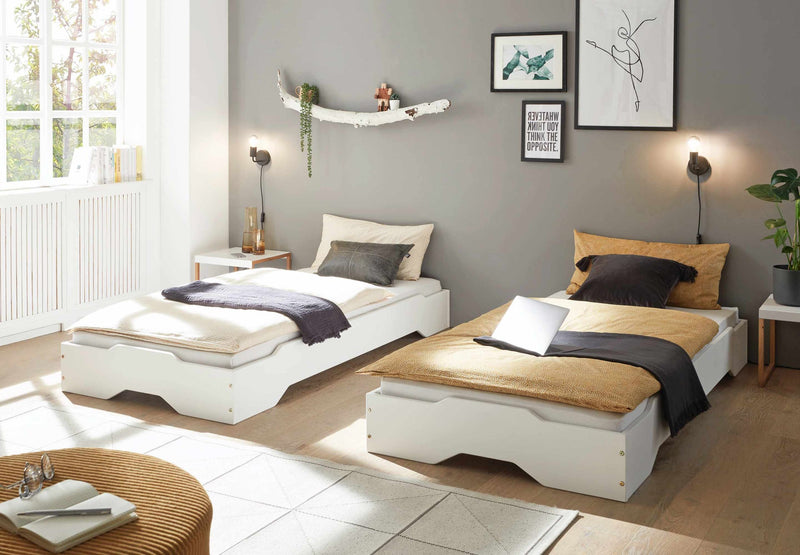 Massivholzbett DOUBLE Kiefer Weiß 90 x 200 cm 2 in 1 Stapelbett