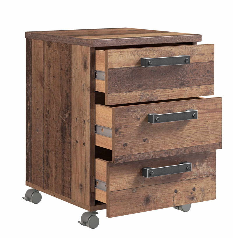 Rollcontainer CLIF 3 Schubladen Optik Old Wood Vintage von Forte