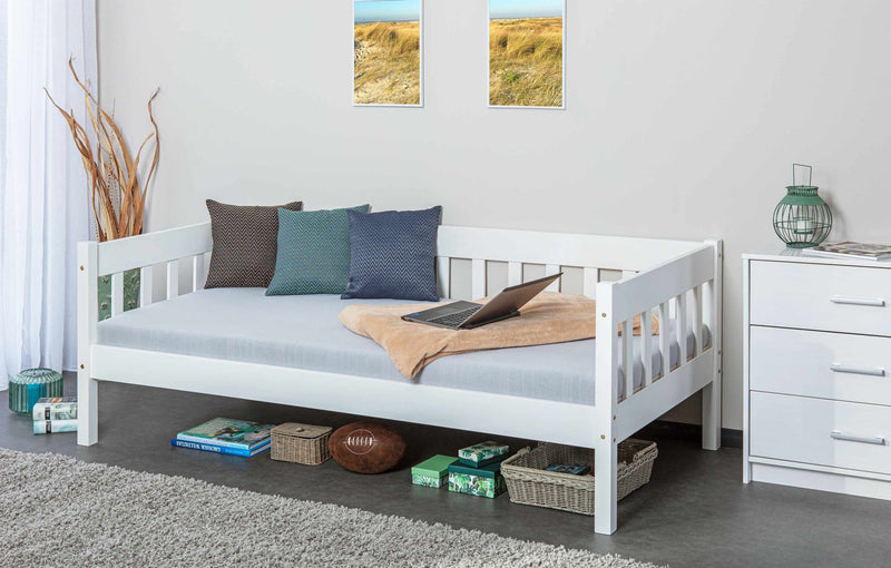 Sofabett Einzelbett SINTRO 90 x 200 cm Kiefer Massivholz weiß lackiert