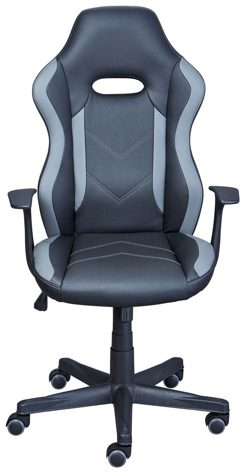 Drehstuhl Bürodrehstuhl MYHOMI Kunstleder Schwarz / Grau mit Armlehne