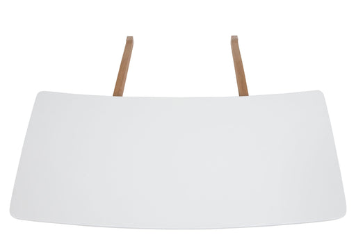 Gesamtansicht der 2er Set Ansteckplatten NAGANO 50 x 90 cm mit weißer Platte und zwei Holzbeinen in Frontalansicht.