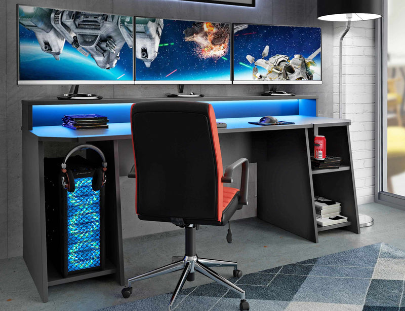 TEZAUR 5B großer Gaming Tisch Computertisch mit LED und Zubehör